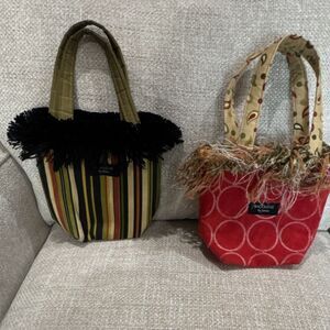 Lot of 2 Bagolitas by Janice Multicolor Fringe Small Striped Polka Dot Tote Bags